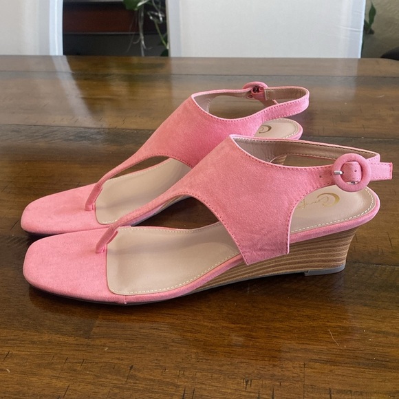 Cato Faux Suede Thong Wedge Sandals - Picture 5 of 8